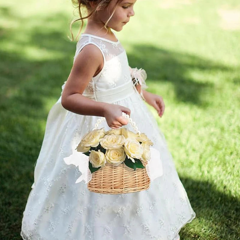Panier fille d'honneur osier poignée perles