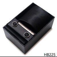 Coffret Cravate Mariage Homme Pochette et Boutons de Manchette — Noir Uni Satiné
