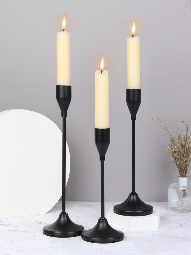 Bougeoir mariage lot de 3 chandeliers hauteurs graduées — Noir mat