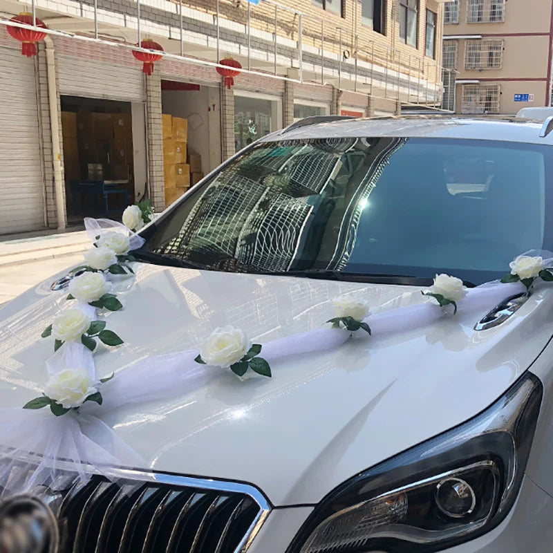 9 Roses Blanches Décoration Voiture Mariage