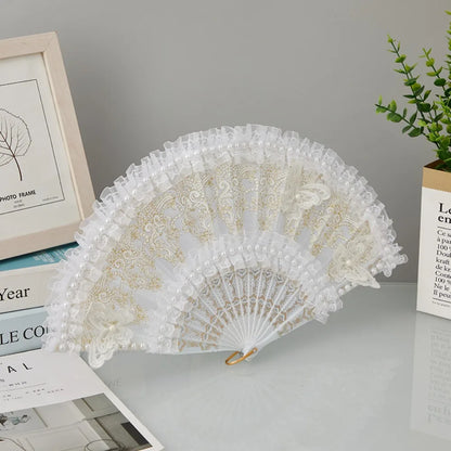 Éventail Dentelle Perlé Rétro Mariage