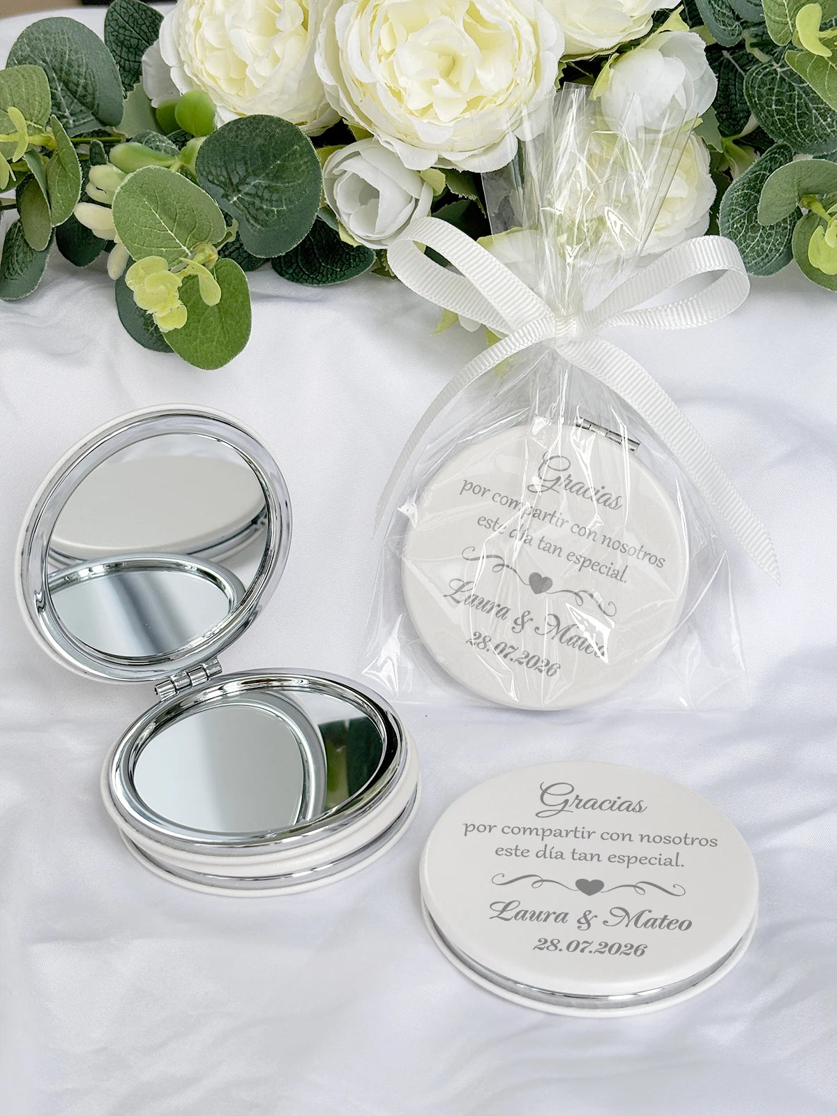 Miroir de Poche Argenté Personnalisé Mariage