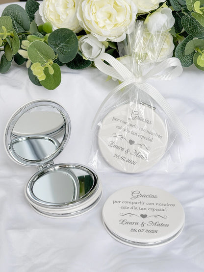 Miroir de Poche Argenté Personnalisé Mariage