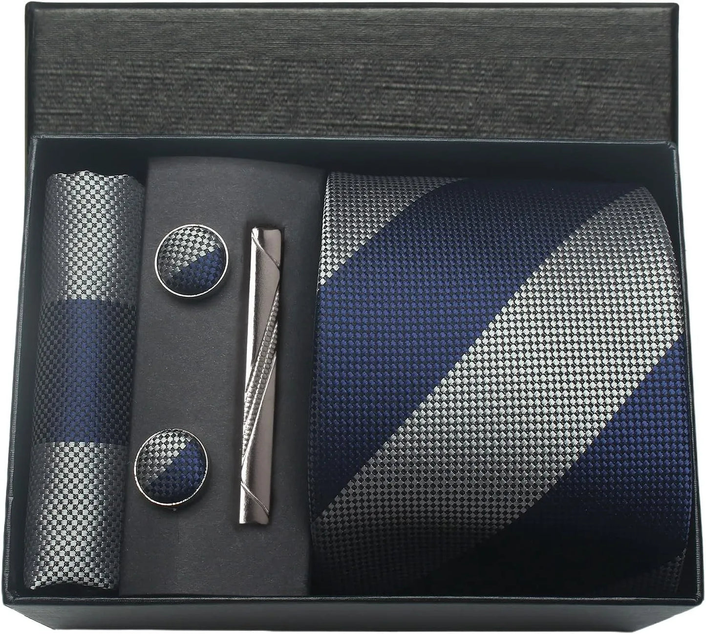 Coffret Cravate Mariage 8 cm Pochette Pince et Manchettes