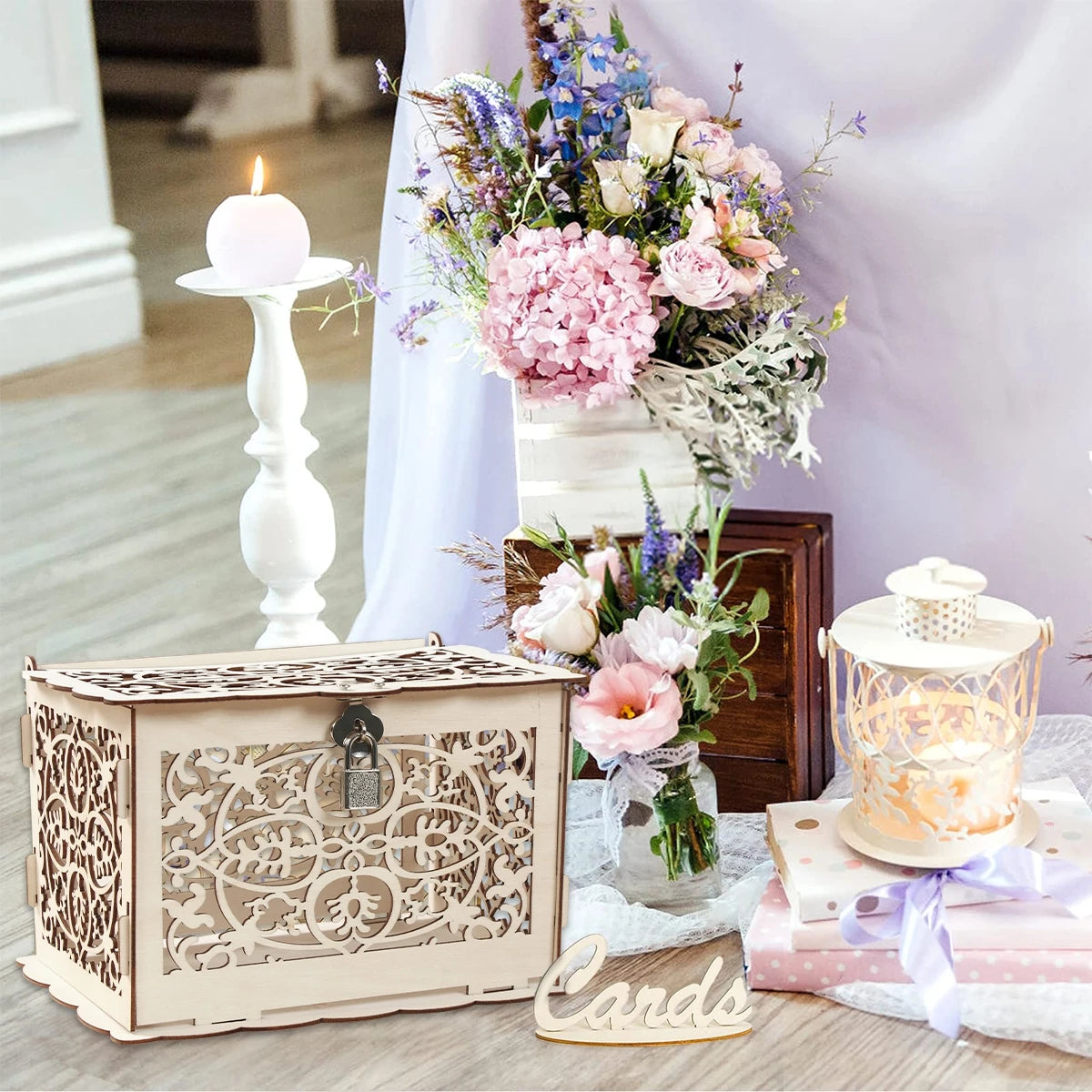Urne Mariage en Bois avec Cadenas et Clé