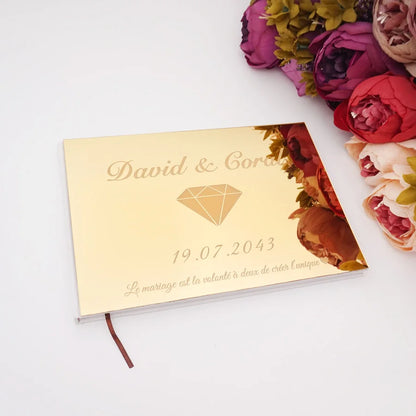 Livre d'Or Mariage Personnalisé Effet Miroir Doré ou Argenté