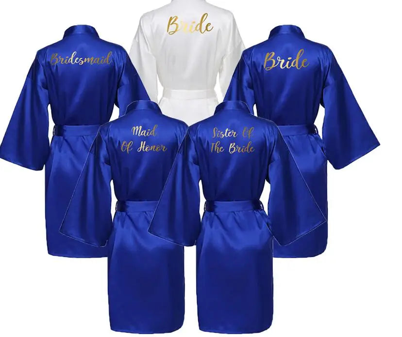 Peignoir Satin Bleu Roi Imprimé Doré