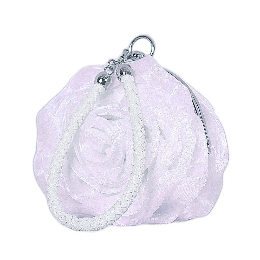 Sac pochette mariée fleur de rose