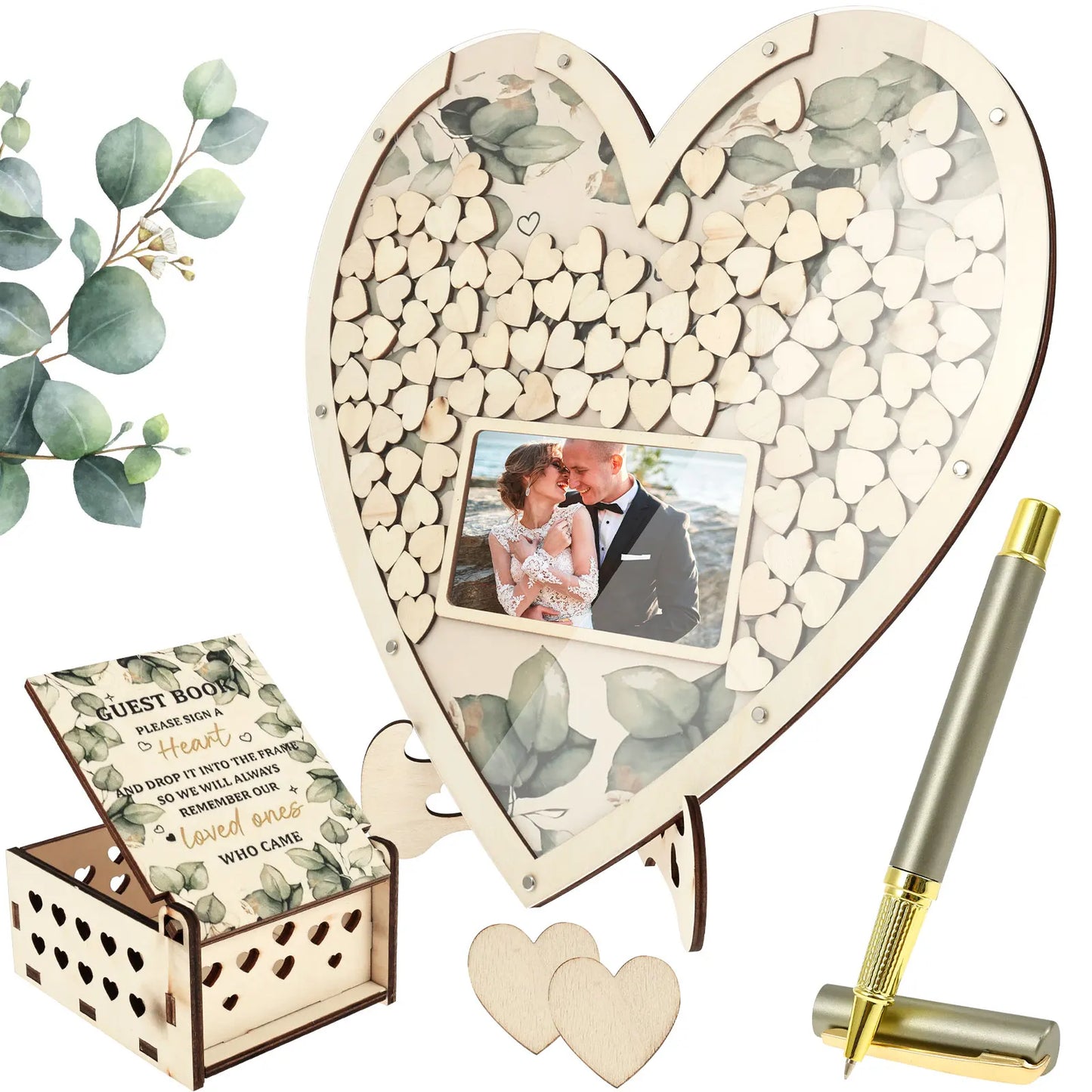 Livre d'or mariage original cœurs en bois
