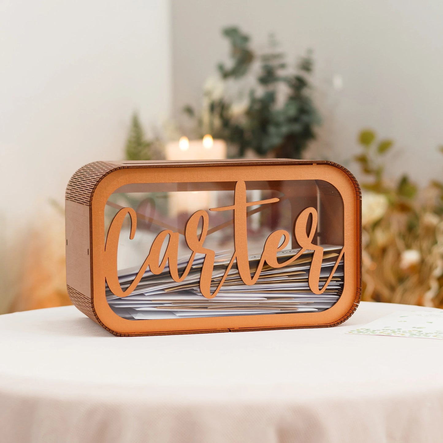 Urne Mariage Bois Monogramme Gravé Personnalisé