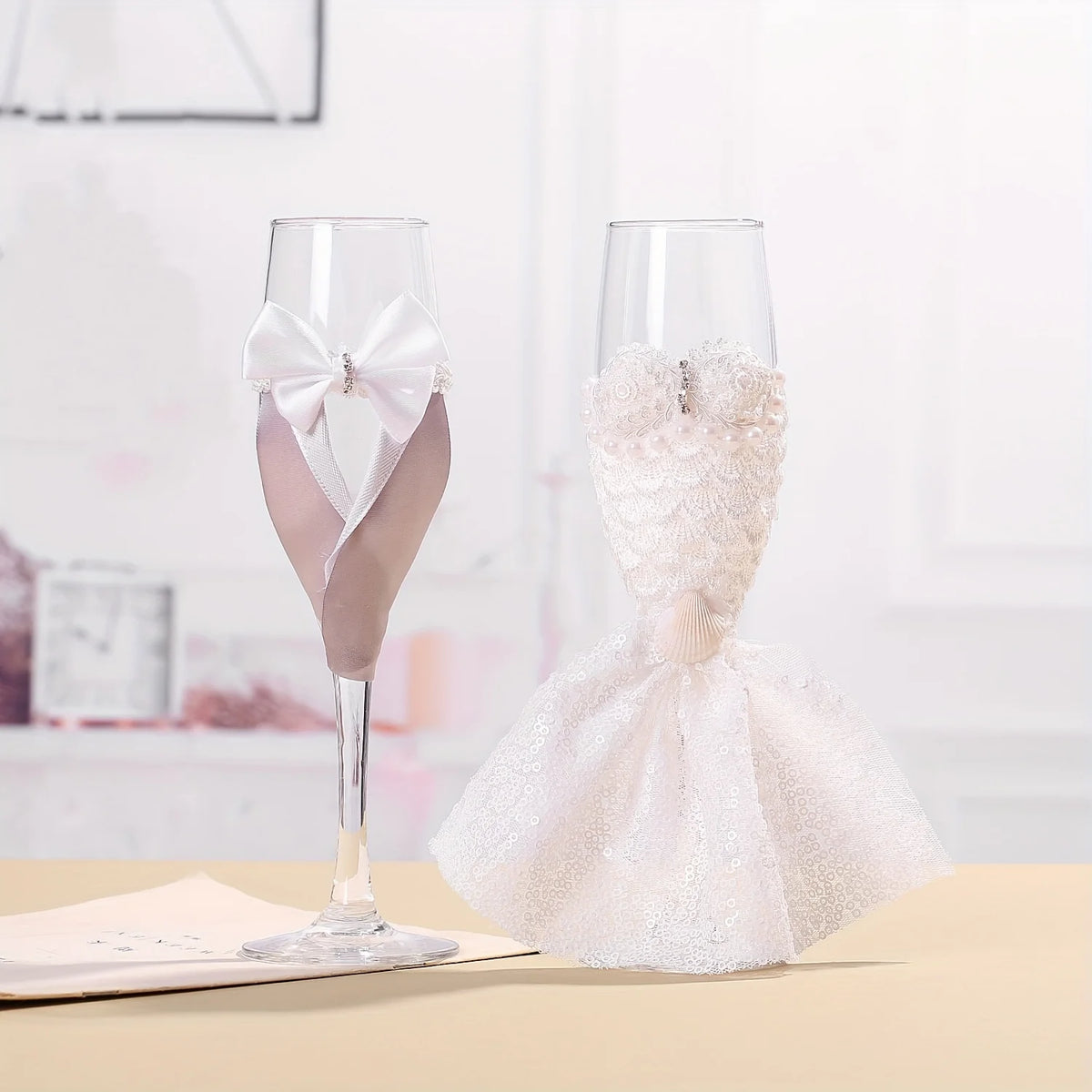 Flûtes champagne mariage robe et costume — vue 2