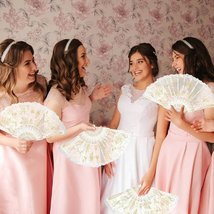 Éventail Mariage Dentelle Roses Dorées
