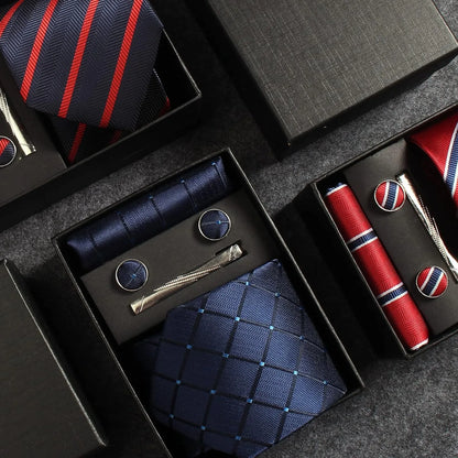 Coffret Cravate Mariage 8 cm Pochette Pince et Manchettes