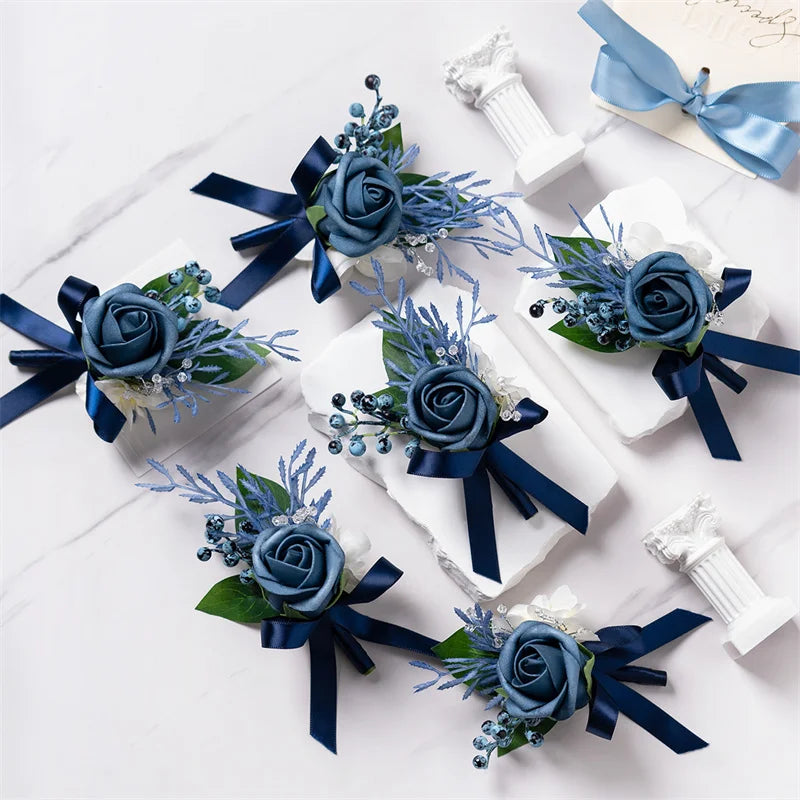 Boutonnières de mariage bleu et blanc — vue 2