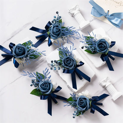 Boutonnières de mariage bleu et blanc — vue 2