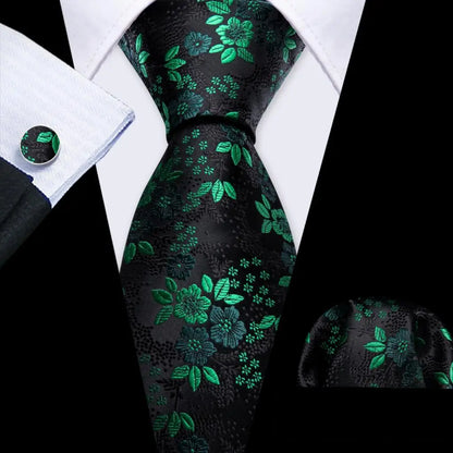 Cravate Mariage Homme Verte Pochette Boutons de Manchette