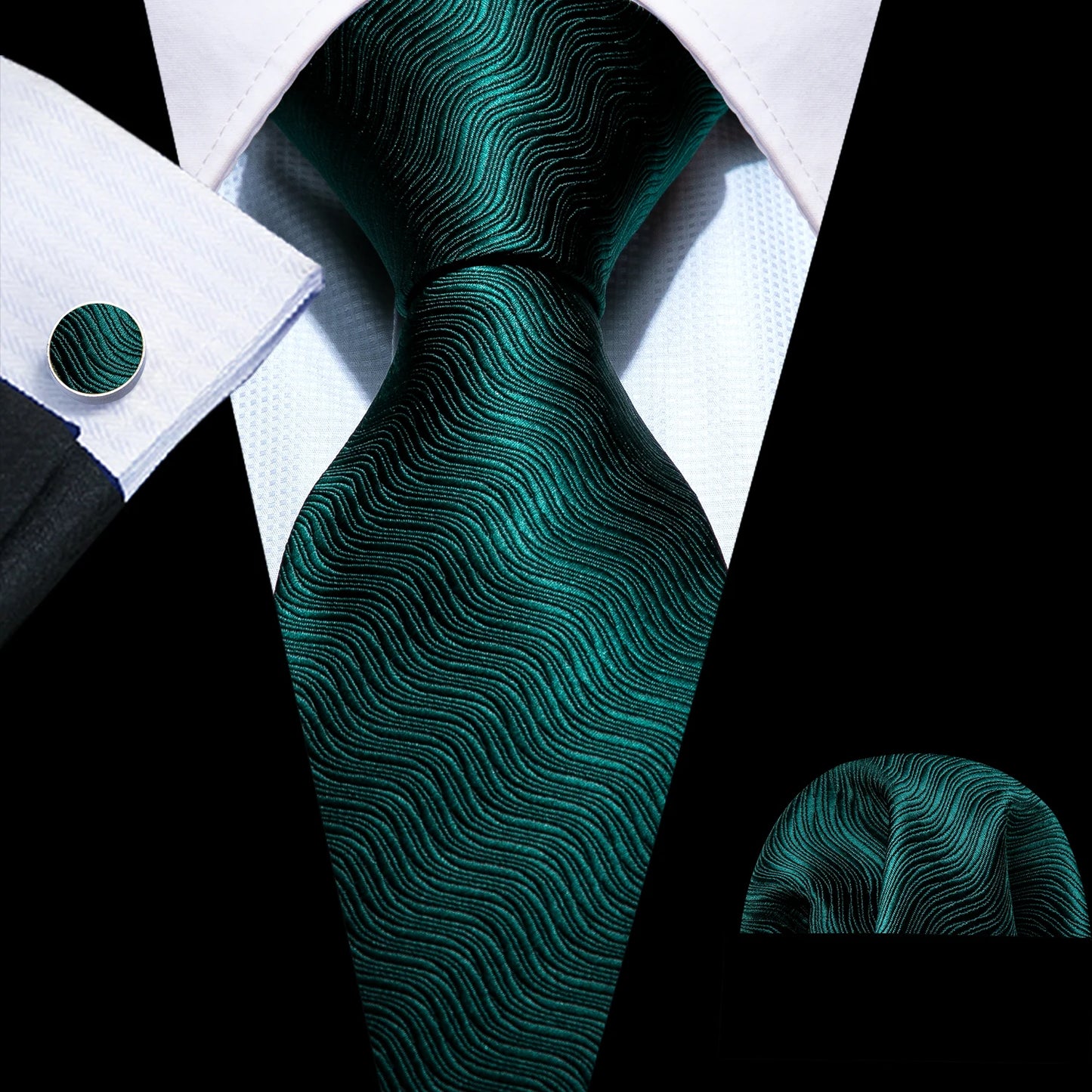 Cravate Mariage Homme Verte Pochette Boutons de Manchette