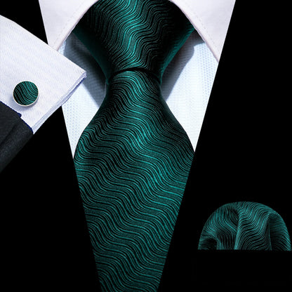 Cravate Mariage Homme Verte Pochette Boutons de Manchette