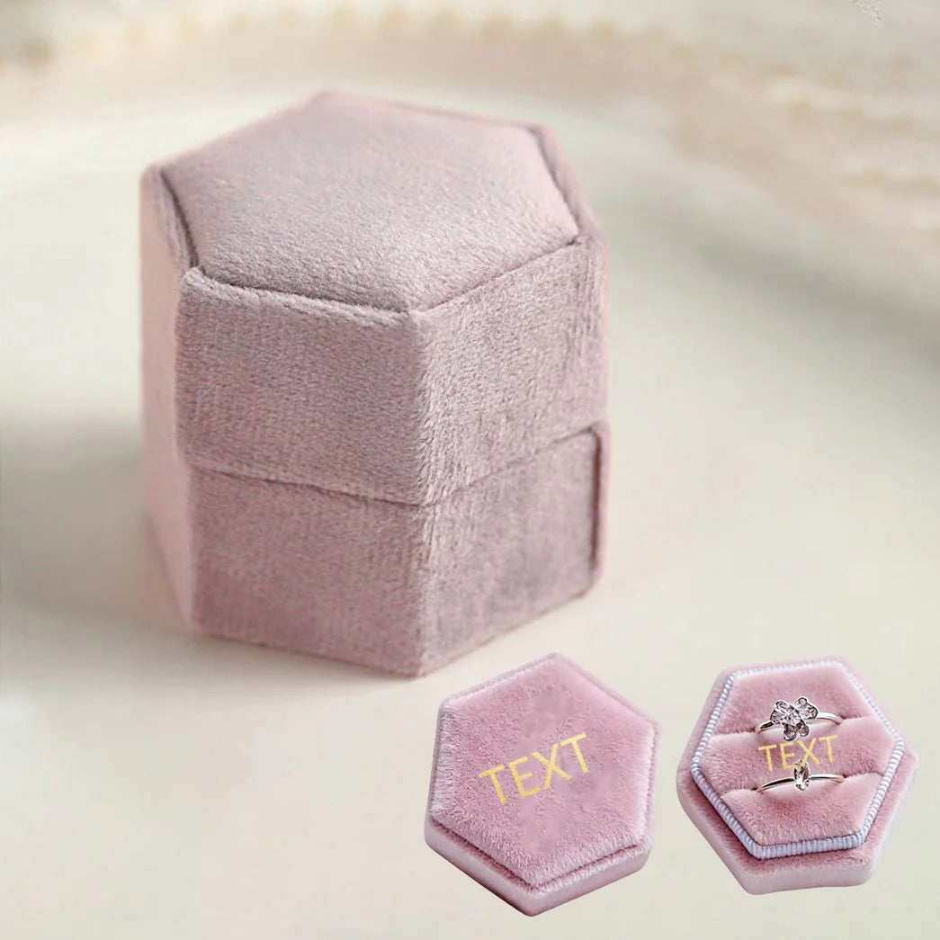 Personalized Hexagon Velvet Wedding Ring Box Engraved Name Date Bridal Jewelry Storage Box Engagement Decor