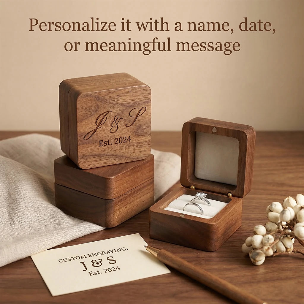 Boîte à Alliance Mariage en Bois Personnalisée