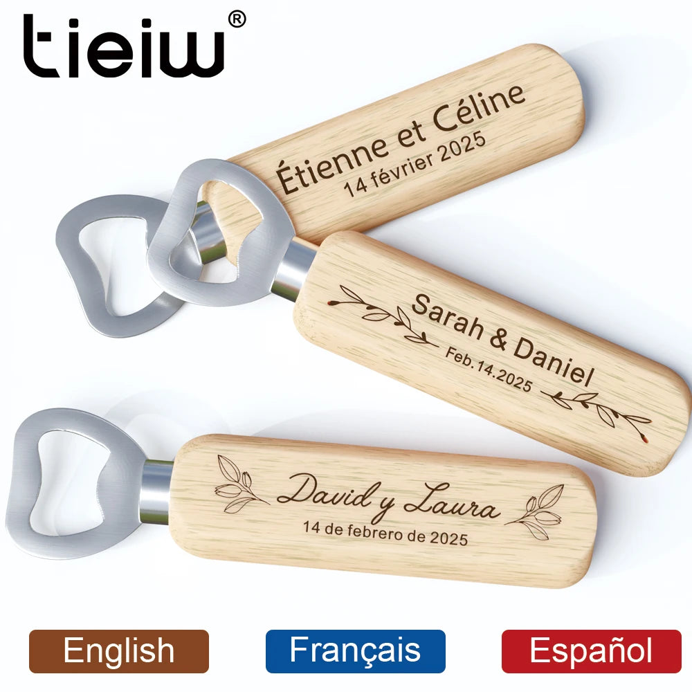 Cadeau invité mariage décapsuleur bois gravé