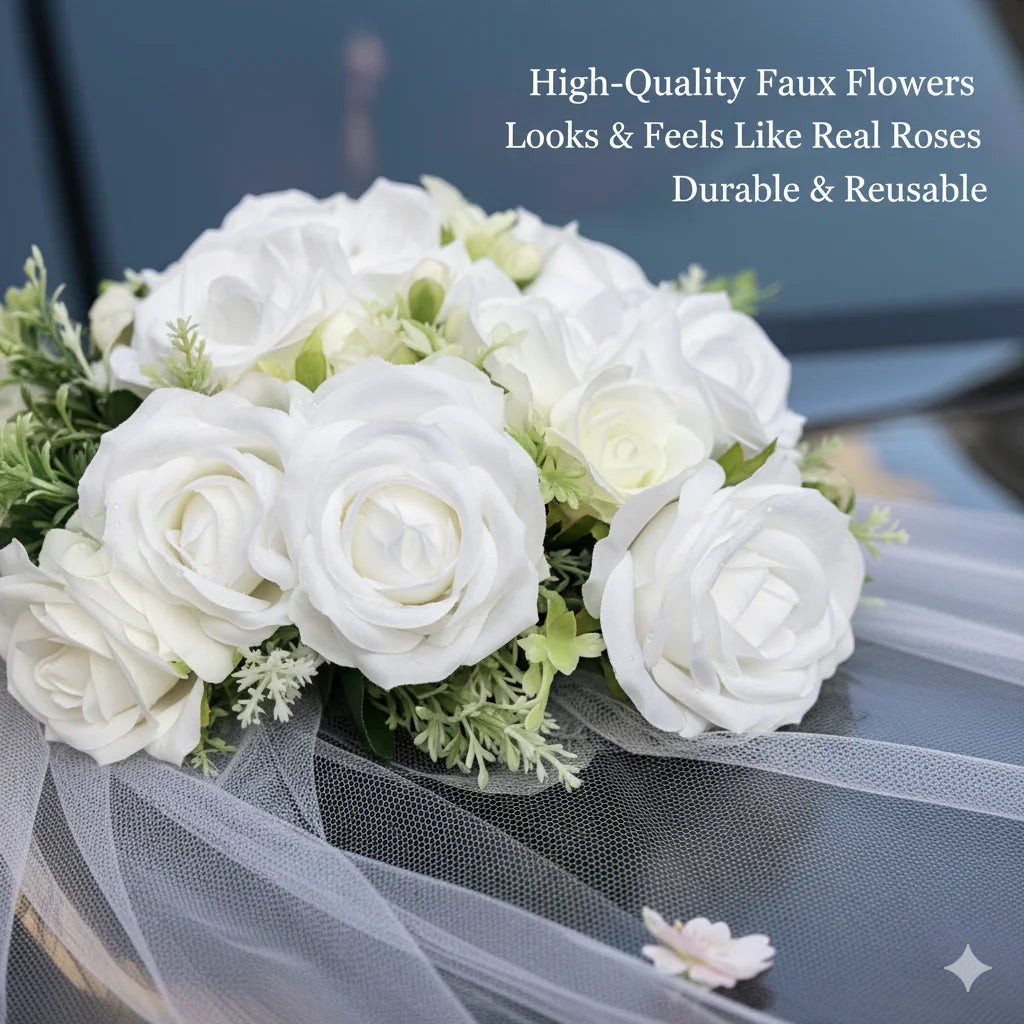 Décoration Voiture Mariage Tulle et Roses — vue 5