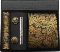 Coffret cravate mariage pochette et boutons manchette — Doré baroque