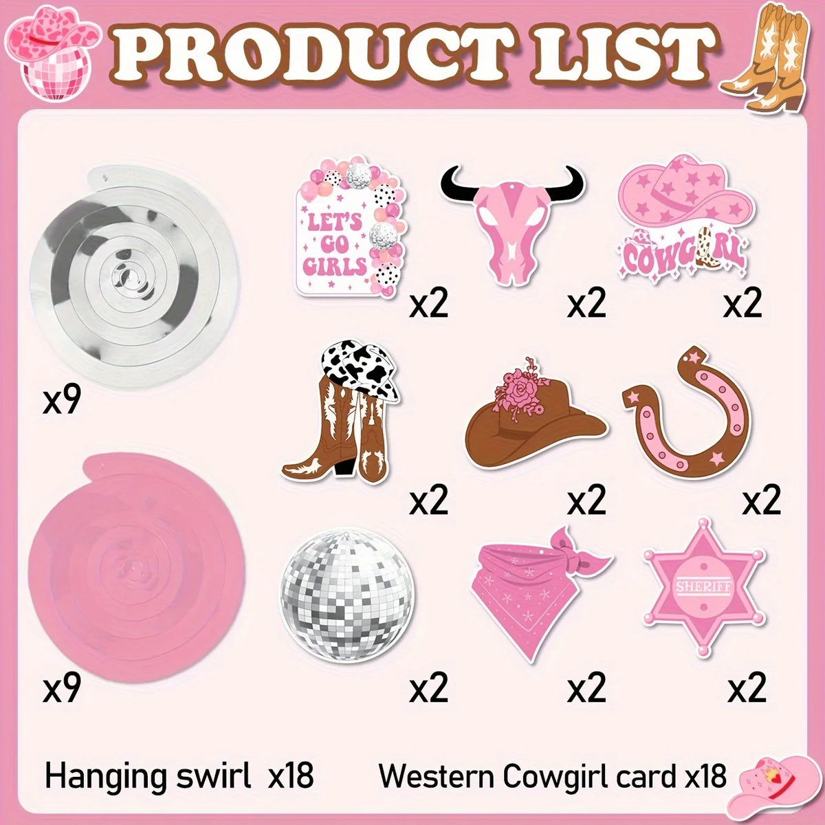 Suspensions EVJF Cowgirl Rose 36 Pièces