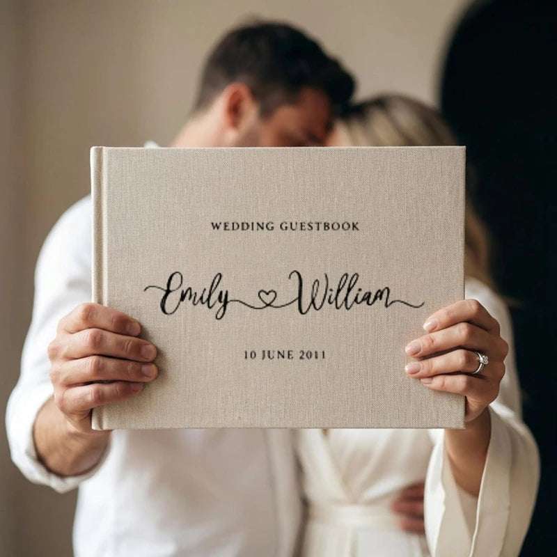 Livre d'or mariage lin A4 personnalisé