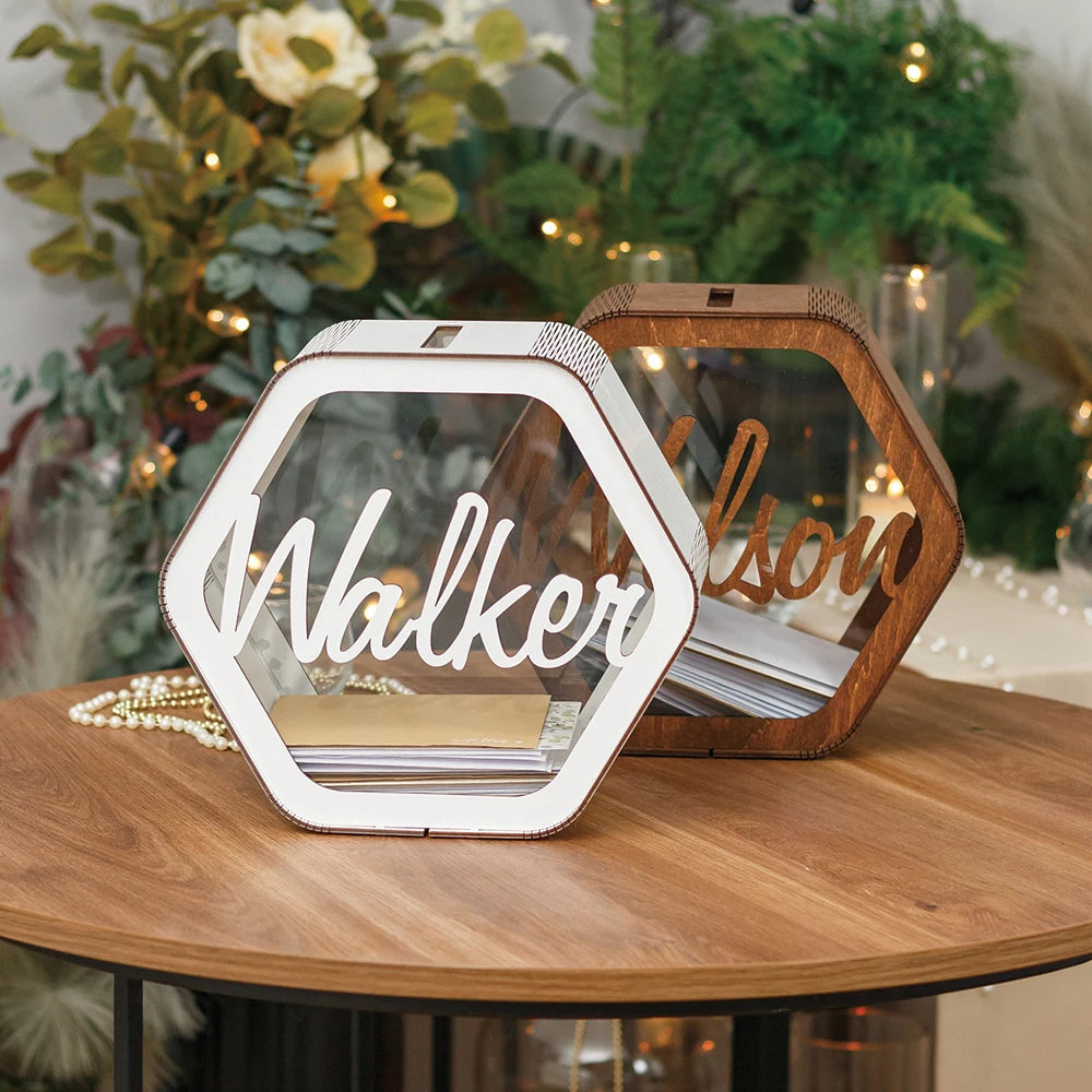 Urne Mariage Personnalisée Hexagone en Bois