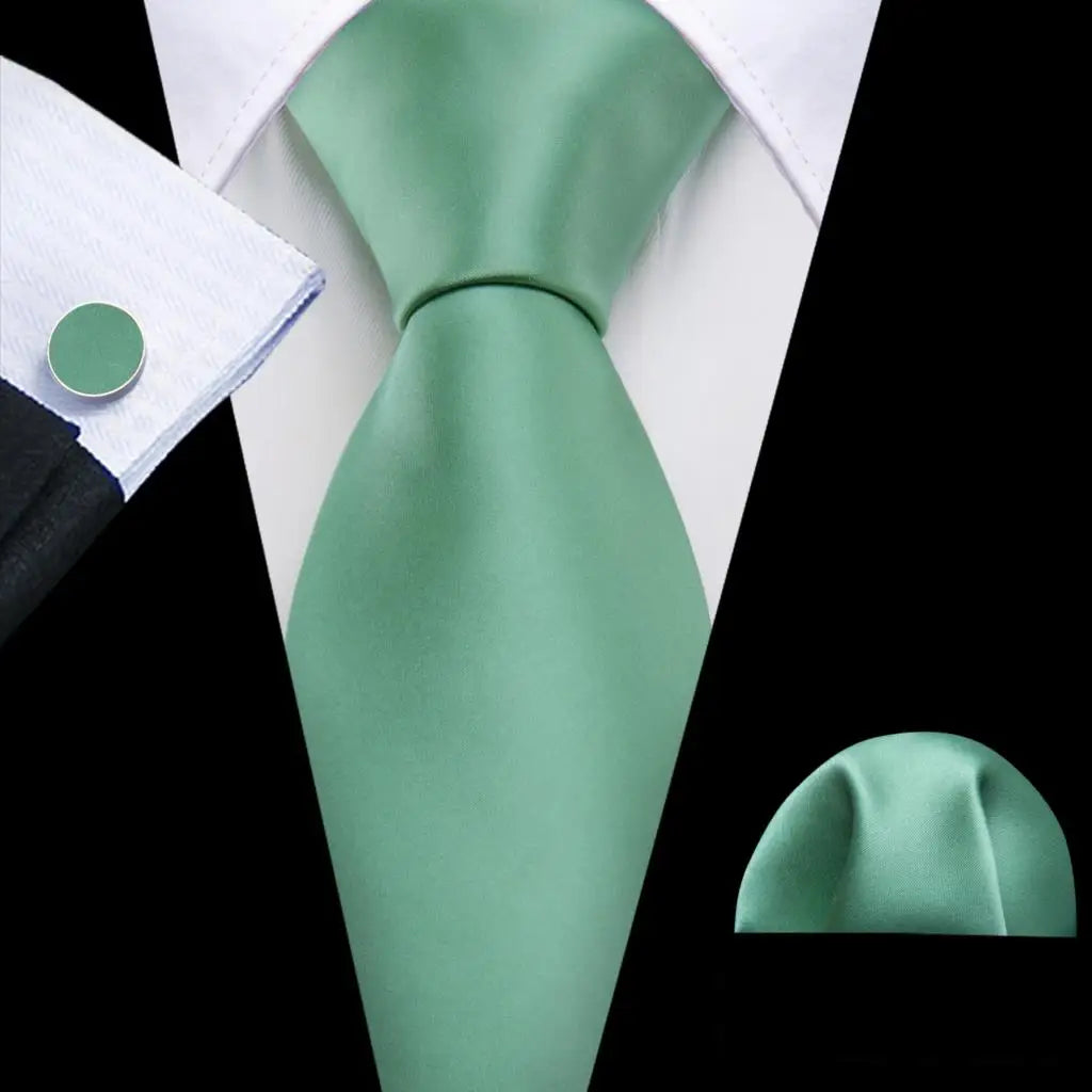 Cravate Mariage Homme Verte Pochette Boutons de Manchette