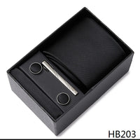 Coffret Cravate Mariage Homme Pochette et Boutons de Manchette — Noir Uni Texturé