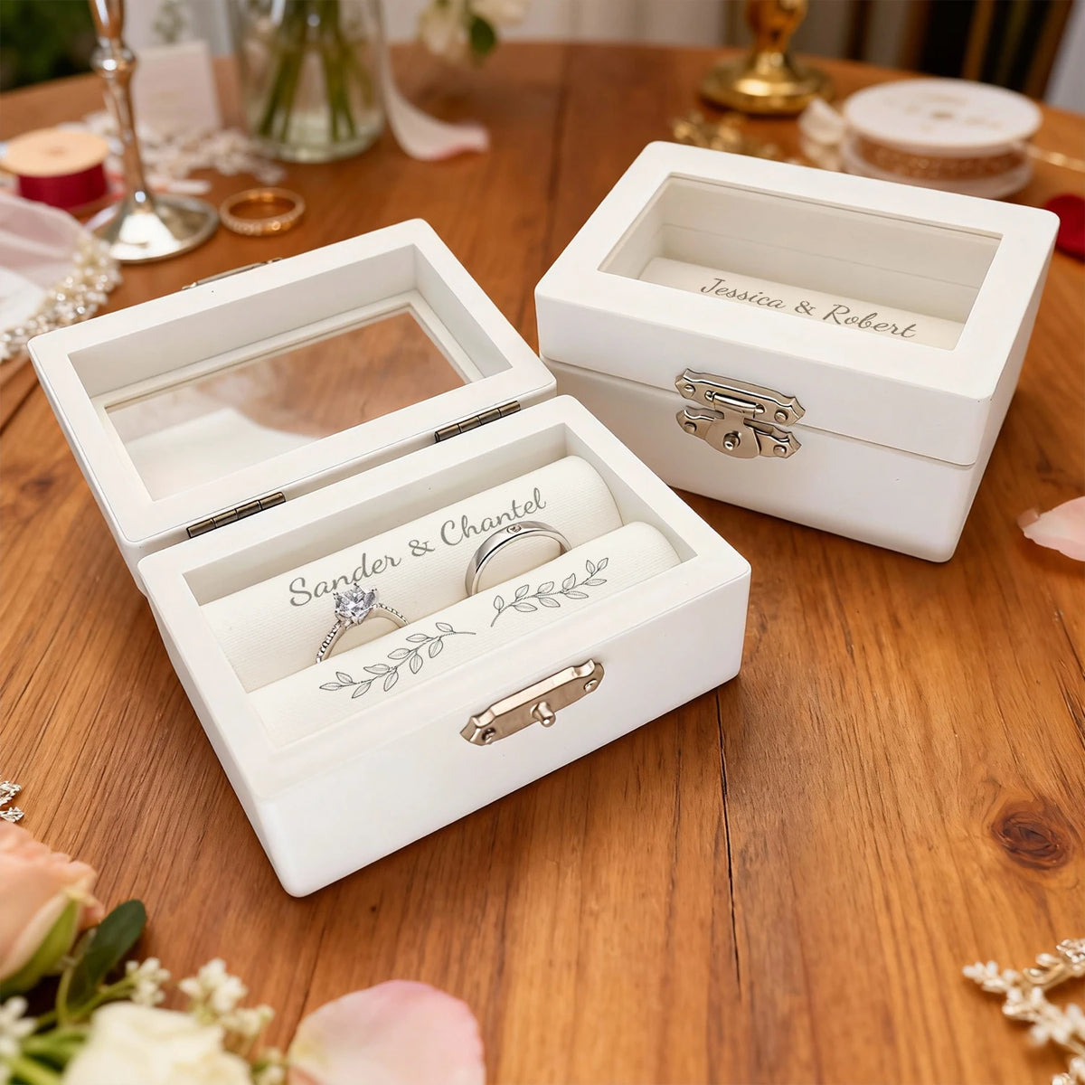 Boîte alliance mariage blanche personnalisée — vue 2