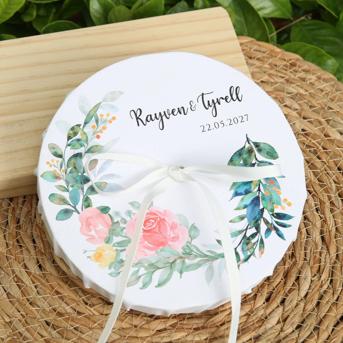 Porte alliance fleurs aquarelle et perles