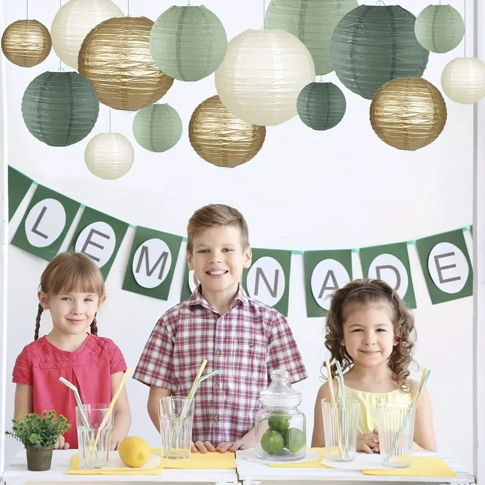 Lanterne mariage papier vert sauge — vue 5