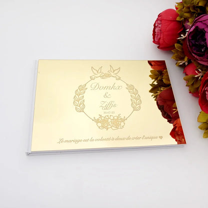 Livre d'Or Mariage Personnalisé Effet Miroir Doré ou Argenté