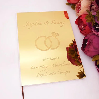 Livre d'Or Mariage Personnalisé Effet Miroir Doré ou Argenté