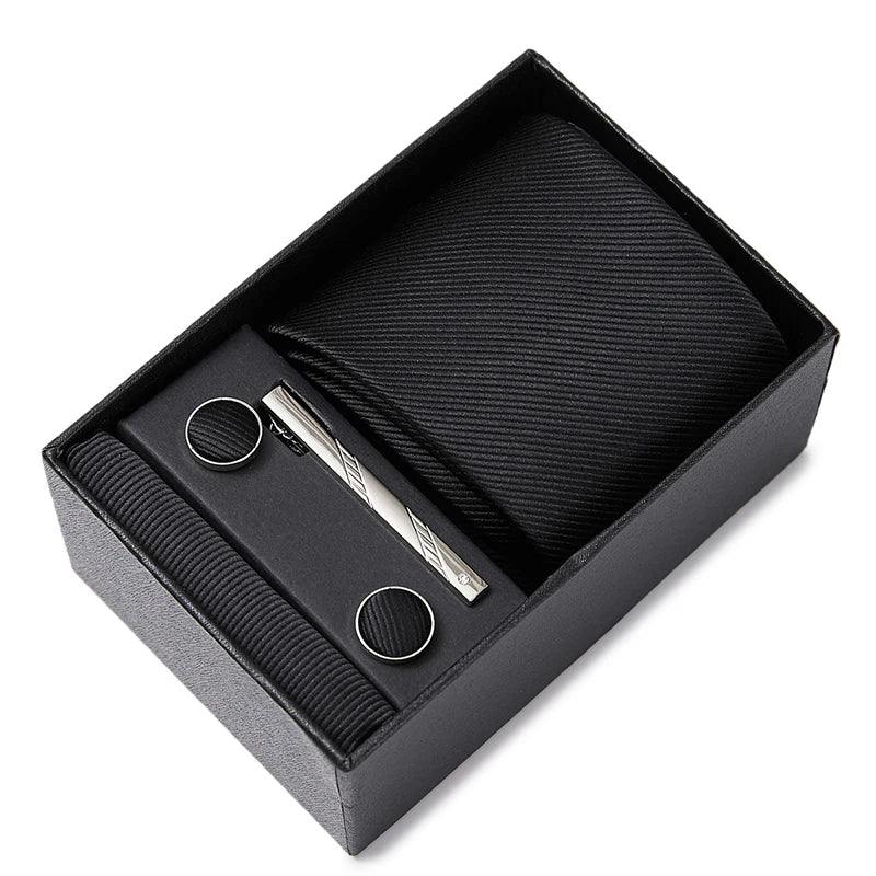 Coffret Cravate Mariage Homme Pochette et Boutons de Manchette