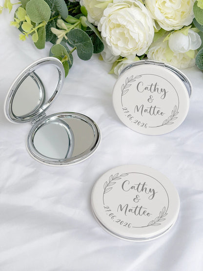 Miroir de Poche Argenté Personnalisé Mariage