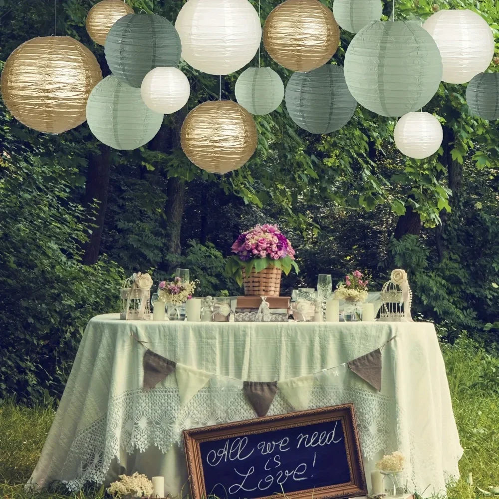 Lanterne mariage papier vert sauge — vue 3