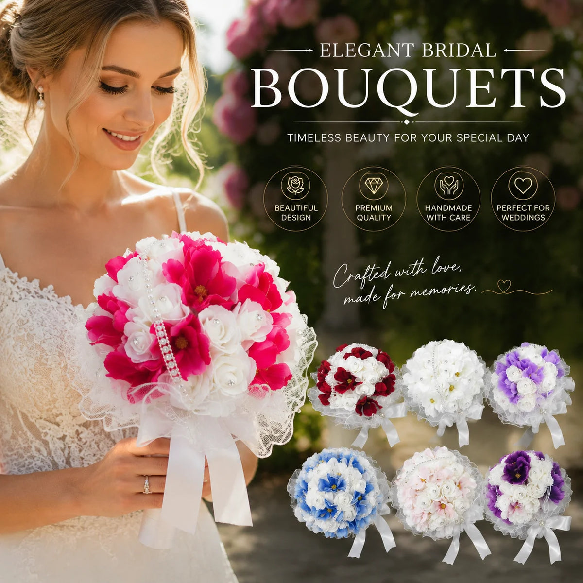 Bouquet de mariée roses et strass — vue 2