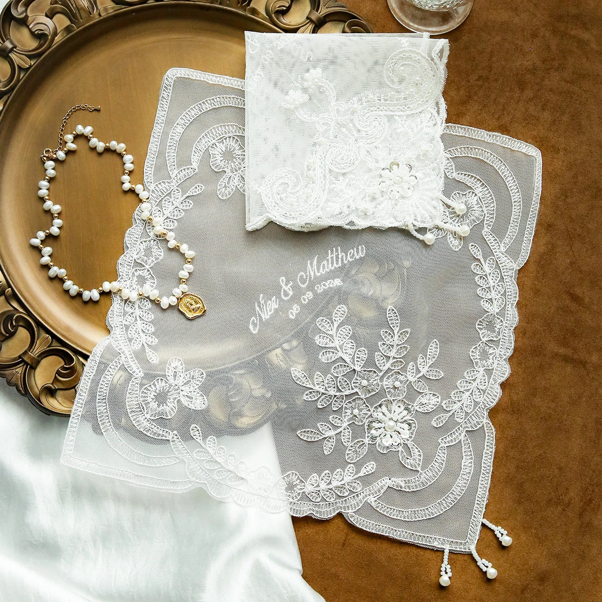 Mouchoir Mariage Personnalisé Brodé Dentelle