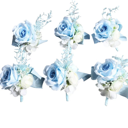 Boutonnière mariage rose bleue — vue 6