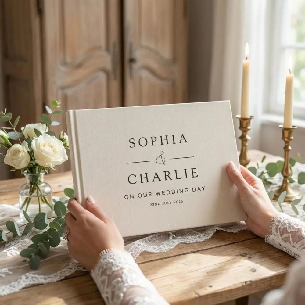 Livre d'or mariage lin A4 personnalisé