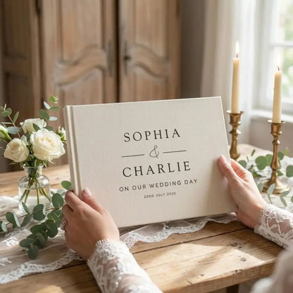 Livre d'or mariage lin A4 personnalisé