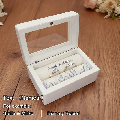 Boîte à alliance bois blanc personnalisée mariage