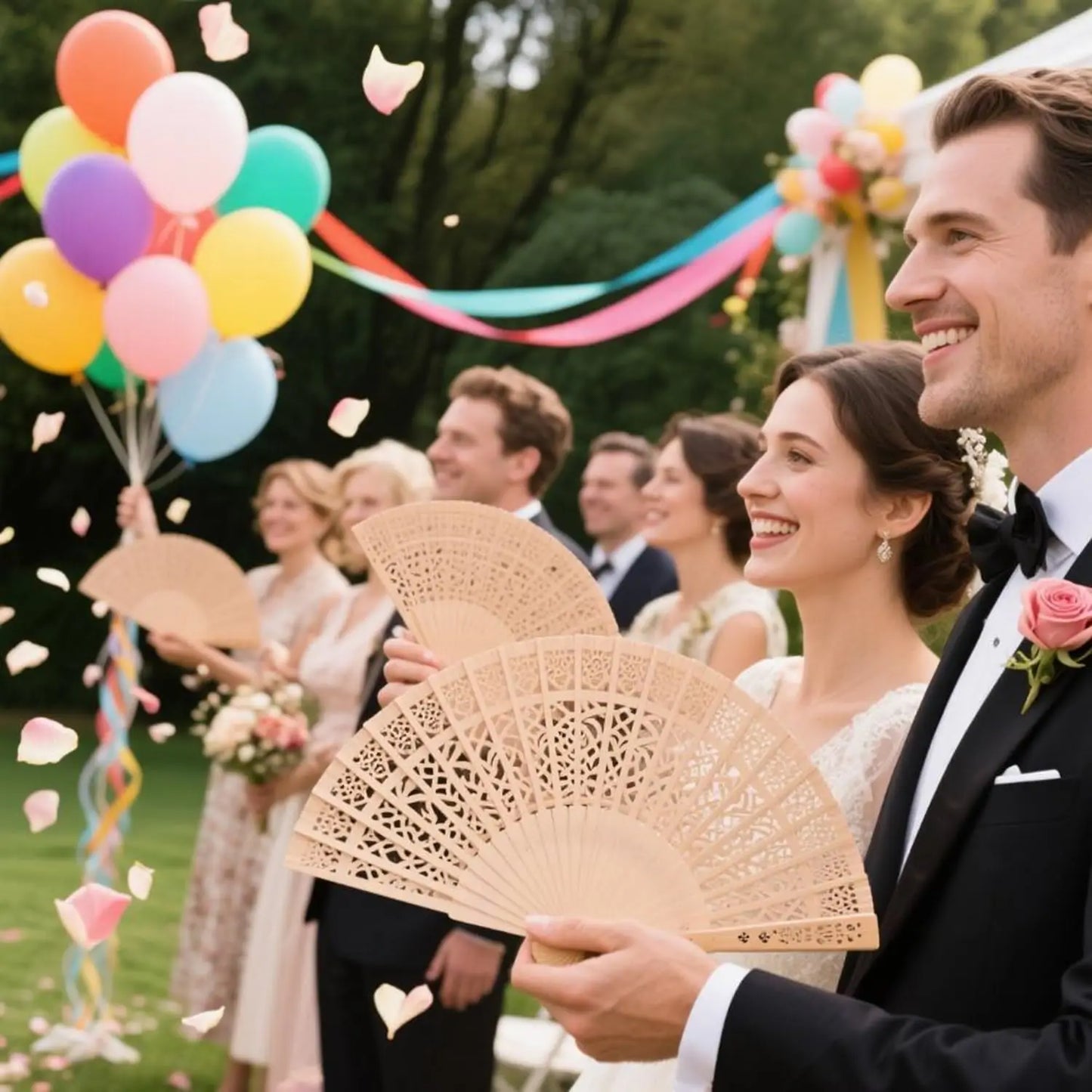 Éventail mariage bois ajouré invités