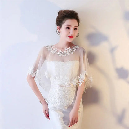 Étole Mariée Cape Tulle Dentelle Brodée