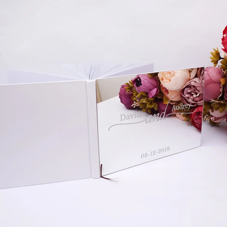 Livre d'Or Mariage Personnalisé Effet Miroir Doré ou Argenté