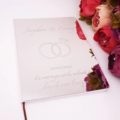 Livre d'Or Mariage Personnalisé Effet Miroir Doré ou Argenté